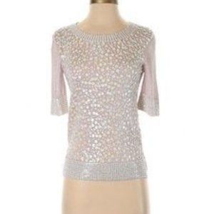 Rondina Sequin Beaded Metallic Knit Top Lavender Sz XS